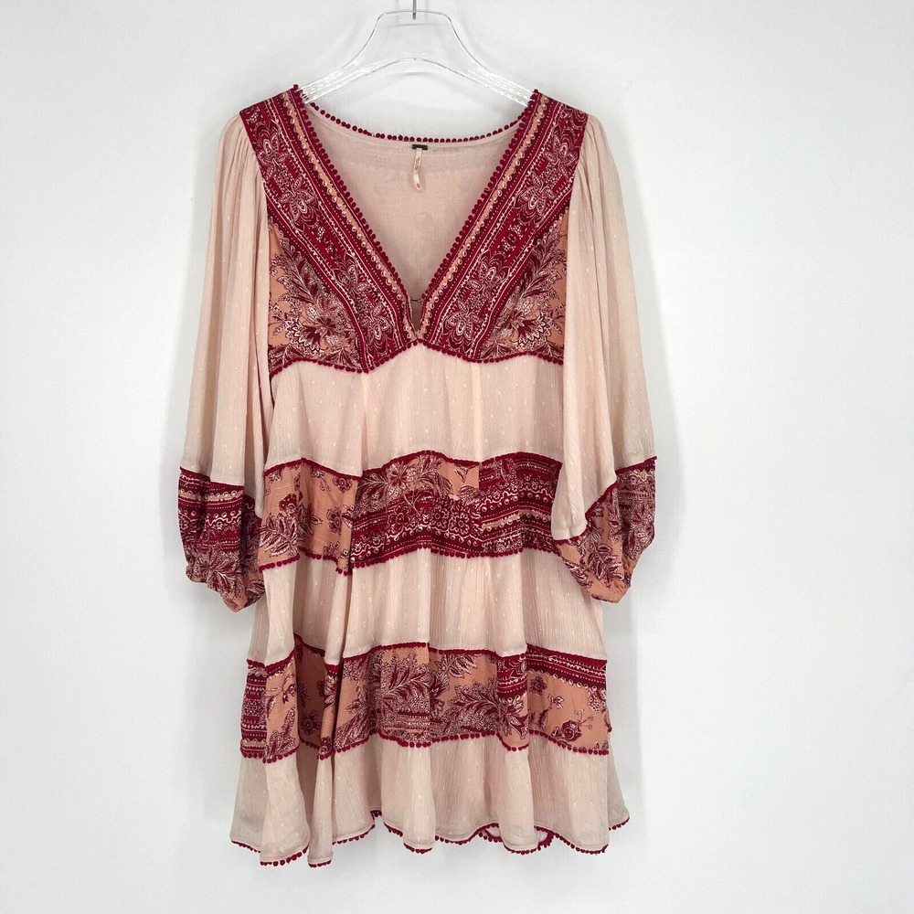 Free People Dress Womens XS Boho Cottagecore Peasant‎ Floral Babydoll Patchwork